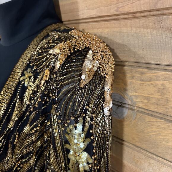 Bob Mackie Evening Bolero Dress Black Gold Beaded Vintage Size 4 1980’s - Picture 8 of 16